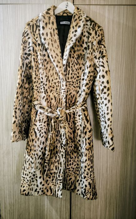 Палто от естествена кожа с косъм и  леопардов принт
