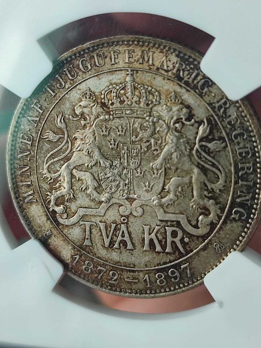 2 крони 1897 г. Швеция, NGC MS 64 (сребро)