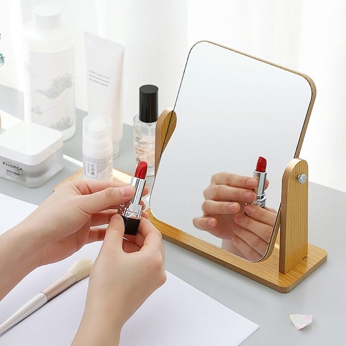 Козметично огледало, дърво, въртящ се дизайн