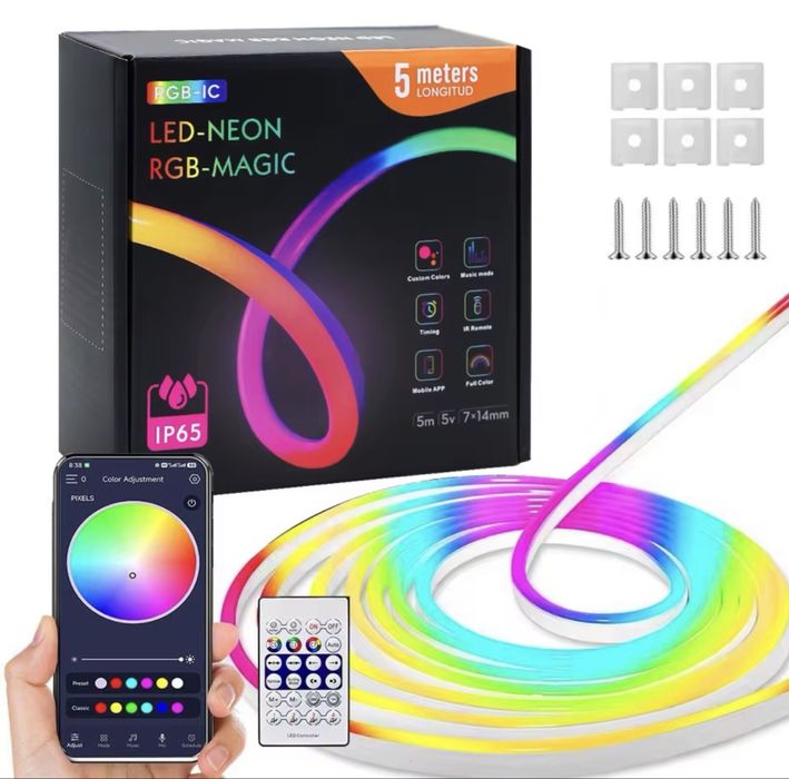 RGBIC LED Неонова Лента 5м | APP + Дистанционно | Bluetooth | IP65 | USB