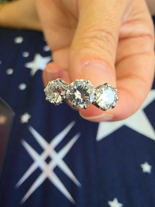 Inel Aur Alb 18k cu 3 Diamante 1.78 carate antic
