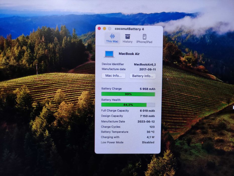 MacBook Air 2015 13 инча, i7, 8GB RAM, 240GB SSD, 84.2% (9 Часа) Батерия Apple Лаптоп Топ Състояние