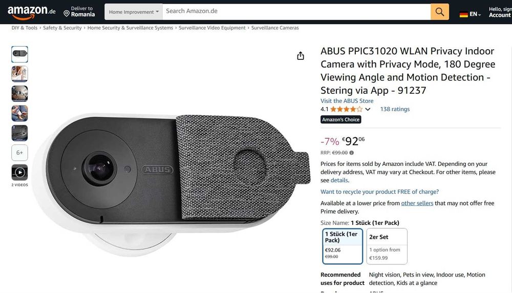 Cameră de interior ABUS PPIC31020 WLAN Privacy