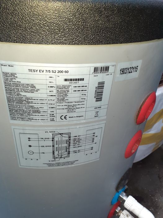 Vând boiler indirect Tesy 200litri.