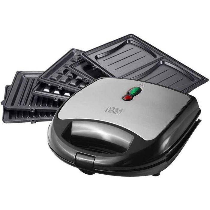 Sandwichmaker StarLight ,700W,3 tipuri placi grill,waffle, Negru/Inox