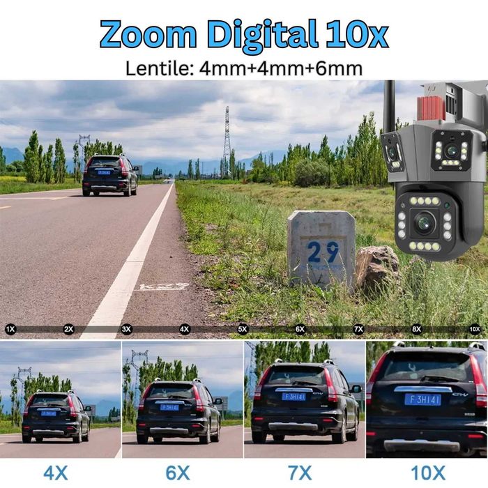 Camera de supraveghere tripla WIFI, 12MP, 32 GB, PTZ, CCTV, zoom 10x