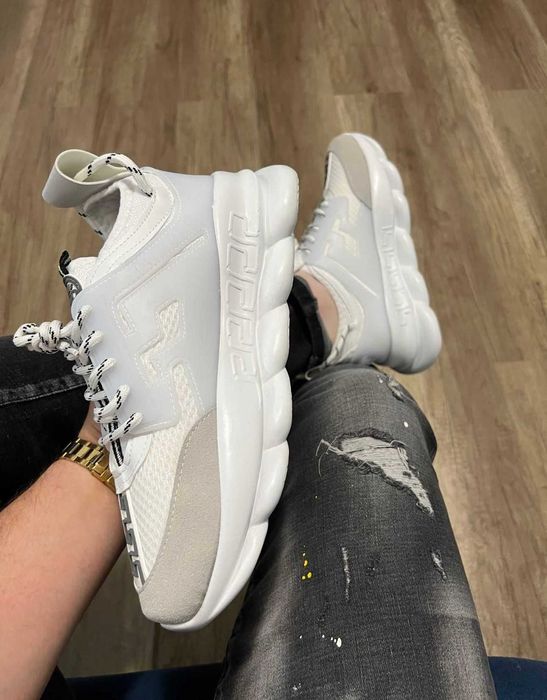 Adidasi albi Chain Reaction white versace unisex