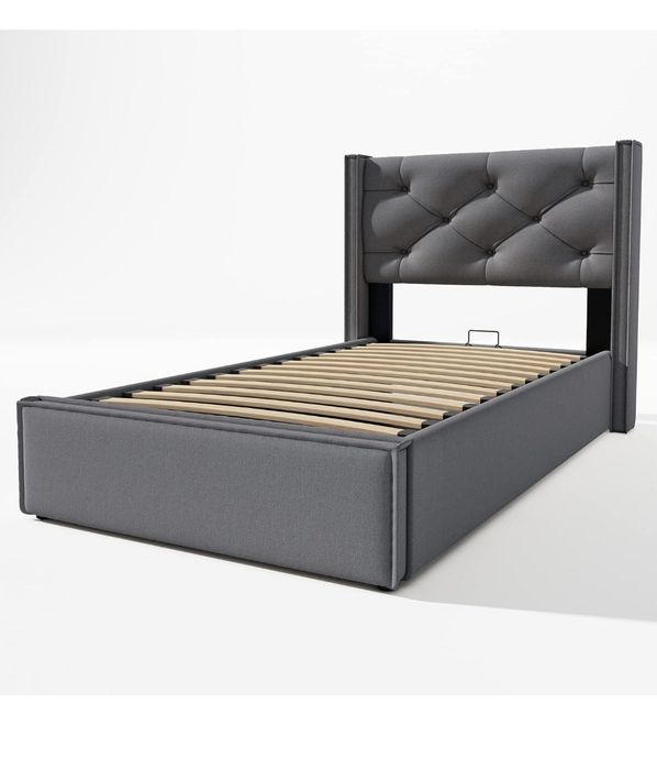 Pat simplu hidraulic 90 x 200 cm cu spațiu de depozitare și somieră