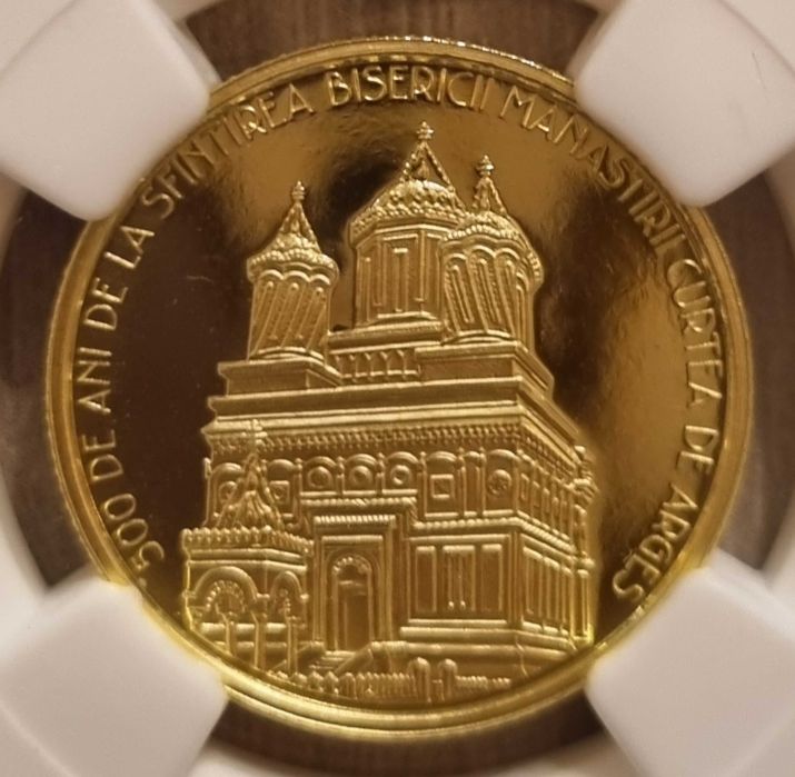 Set 3 monede BNR, aur, argint, tombac Curtea de Argeș gradate NGC PF69