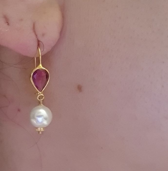 Cercei aur 14 ct  rubin și tortita bijuterie fina