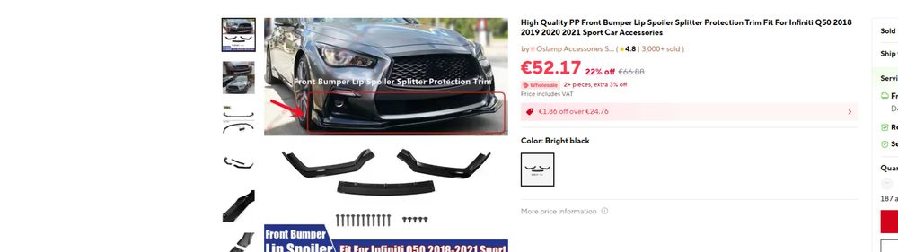 Лип / Lip / спойлер за предна броня Infinity Q50