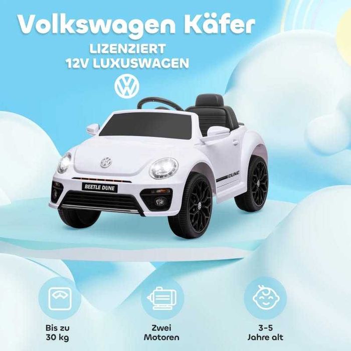 AIYAPLAY Електрическа кола VW Beetle, 3-5 км/ч, с дистанционно управление и музика