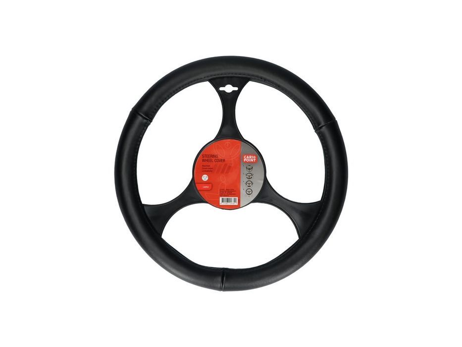 Husa volan Carpoint din piele neagra, pentru diametru 37-39 cm, cu strat interior antiderapant