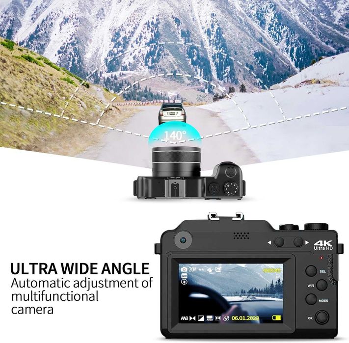 Цифрова фотокамера TEKXDD, 4K Vlog камера+ 64 GB SD карта