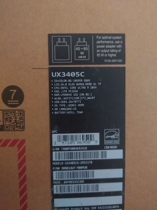 Asus zenbook 14 core ultra 9 285H 32 / 1024 GB