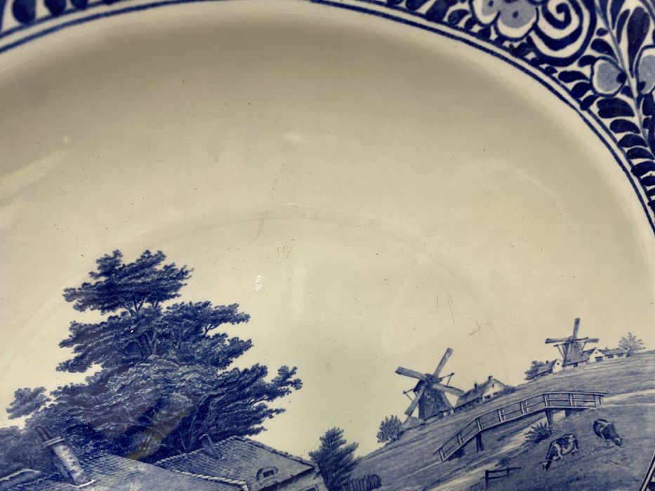 Голяма порцеланова Delft Blau чиния 40 см Holland 1920-1950