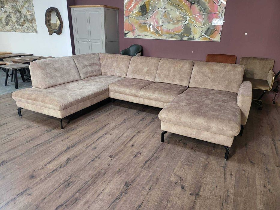 Светло кафяв/бежов П-образен ъглов диван от плат LS701521