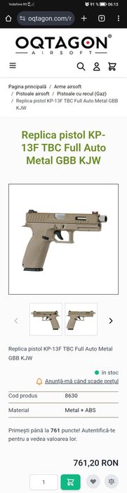 Replica pistol KP-13F TBC Full Auto Metal CO2 KJW
