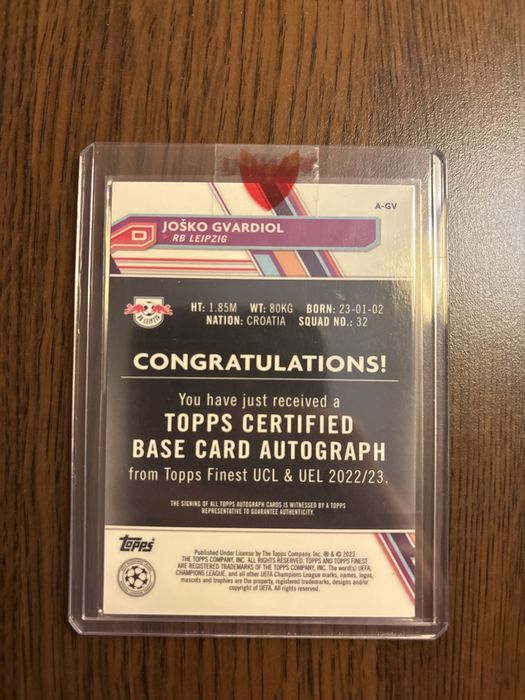 Card semnat Josko Gvardiol-Topps Finest