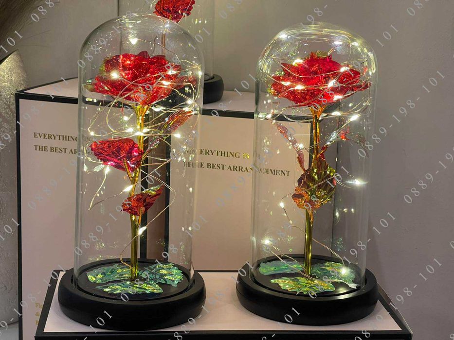 Роза в стъкленица с лед осветление! Подарък за жена,момиче,8 март