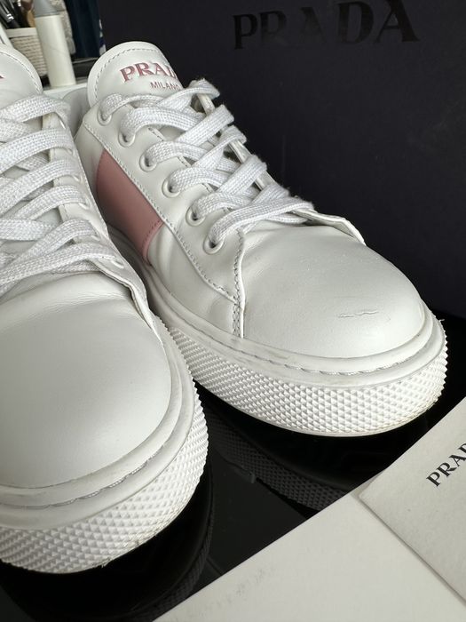 Sneakers Prada originali piele alb/roz 37.5( 25 cm) se potrivesc pentru 38