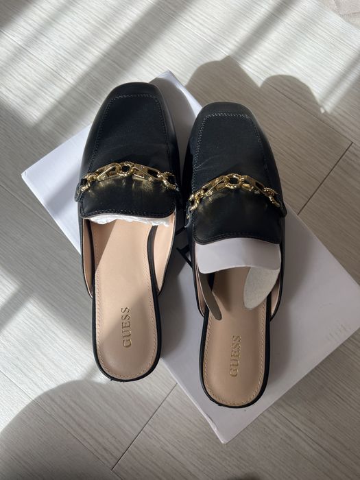 Чехли/лоуфъри Guess, кожени, черни