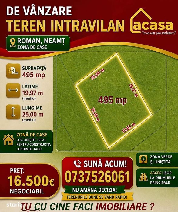 De vanzare teren intravilan cu suprafata de 495 mp,in Nicolae Balcescu