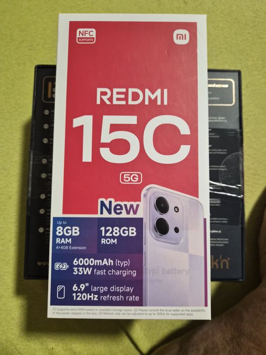 НОВ Xiaomi Redmi 15C 5G – 8GB/128GB, и оригинален калъф, dusk Purple