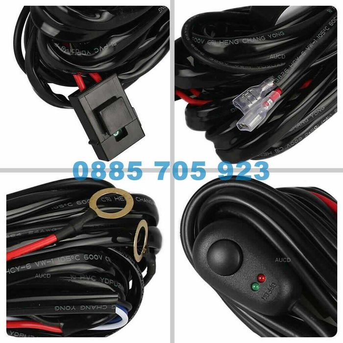 Кабели лед бар и халогени 3,5м ключ реле бутон индикатор дистанцион