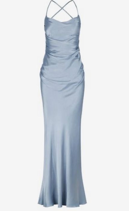 Голубое платье атлас, вечернее