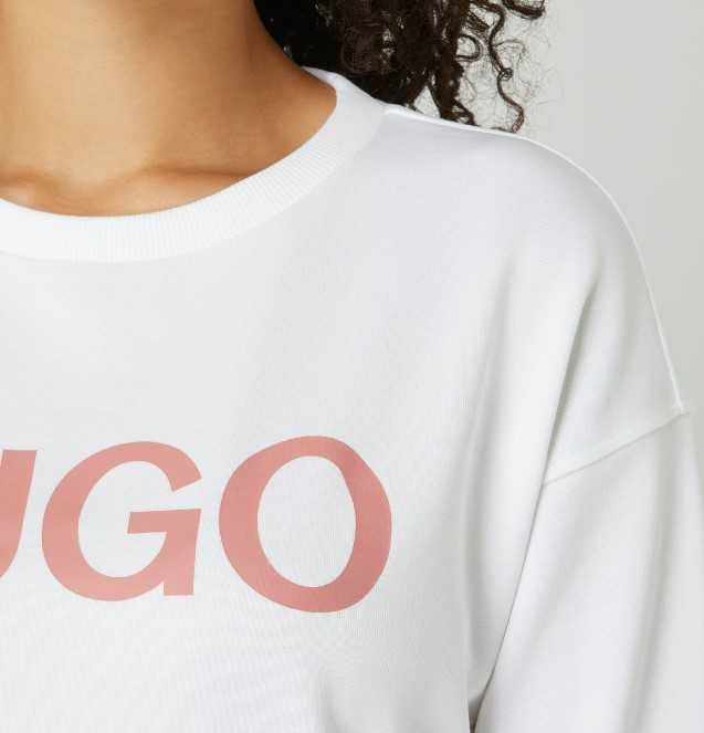 Hugo бял дамски суитшърт модел Nakira с розово лого