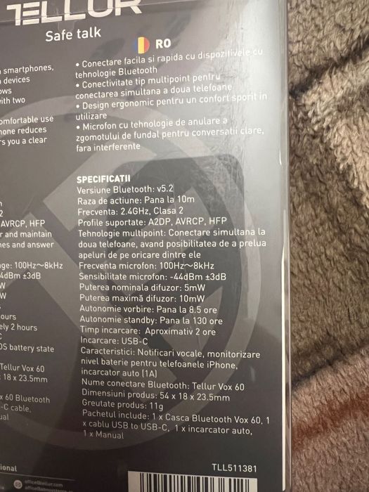 Casca bluetooth Tellur Vox 60 noua cu incarcator auto