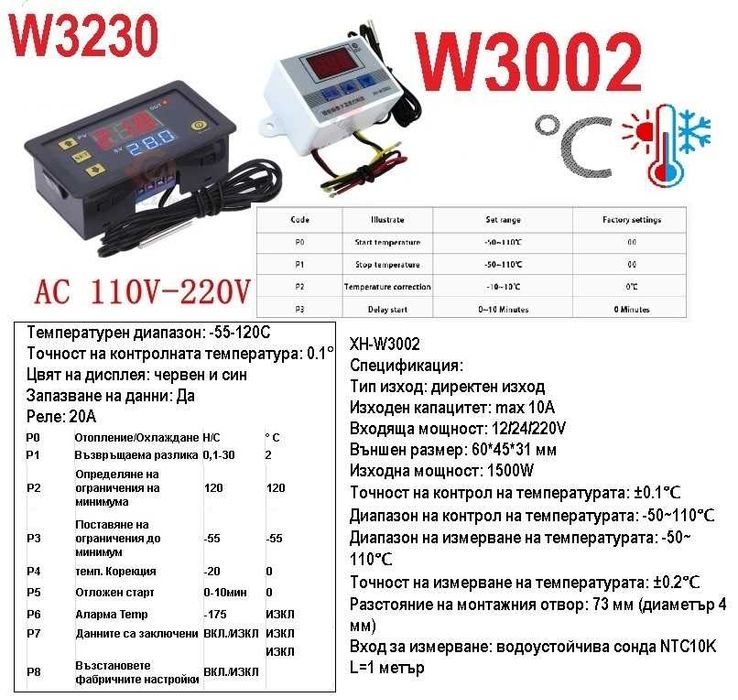 Температурен регулатор 220 волта - 10A термостат със сонда