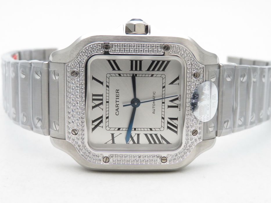 Cartier Santos de Cartier 35mm Дамски - Диамантен Безел - Бял Циферблат - QC Снимки