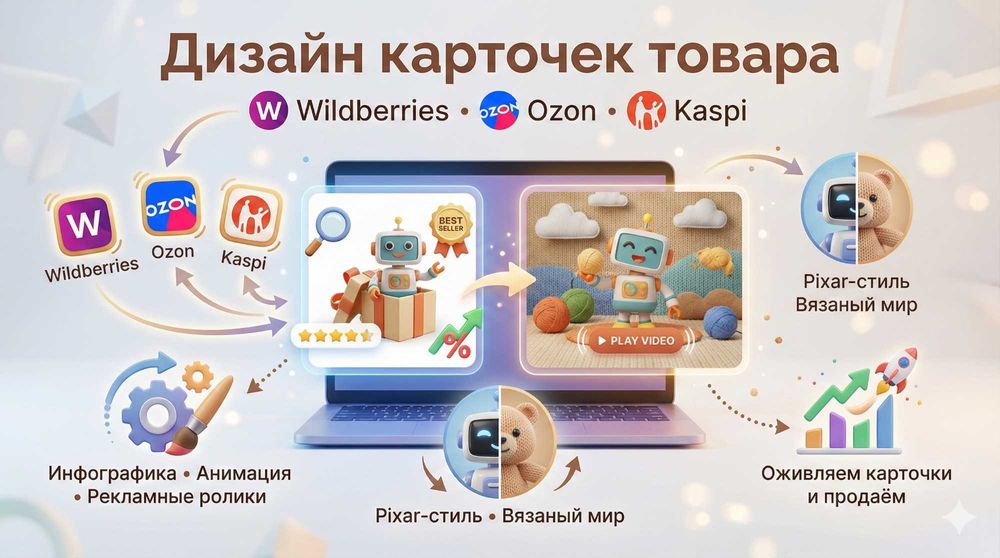 Дизайн карточек товара + анимация + рекламный ролик