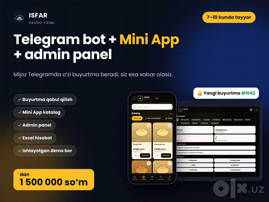 Telegram bot + Mini App + admin panel