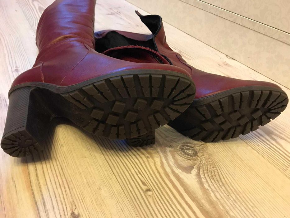 Дамски ботуши бордо, естествена кожа