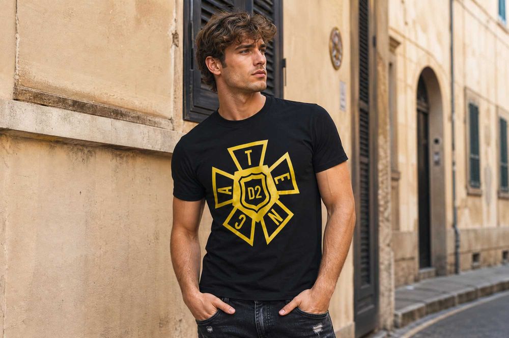 Мъжка тениска Dsquared2 „Catenate Shield" — черна, slim fit — S XL 2XL