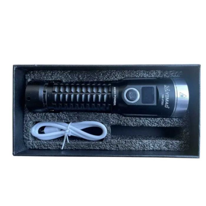 LED фенер YEMAO YM-F701 със зелен лазер - USB и дисплей