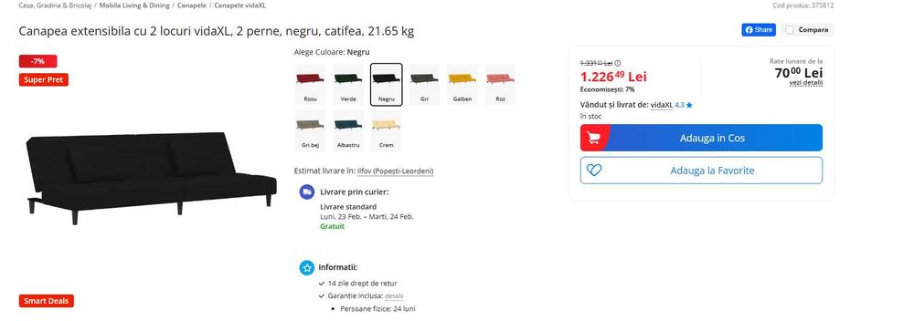 Canapea Neagra 2 locuri
