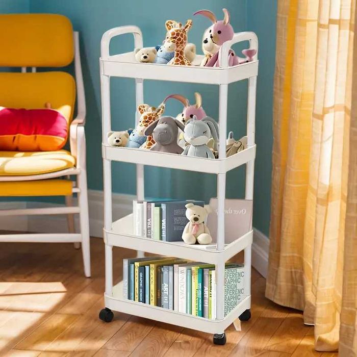 Carucior Raft Depozitare  cu 4 Niveluri  Roti 360  37x22x95cm Negru