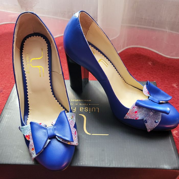 Pantofi piele eleganți albaștri cu fundiță – mărimea 37
