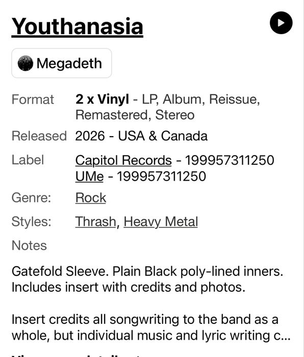 Фирменные виниловые пластинки Megadeth