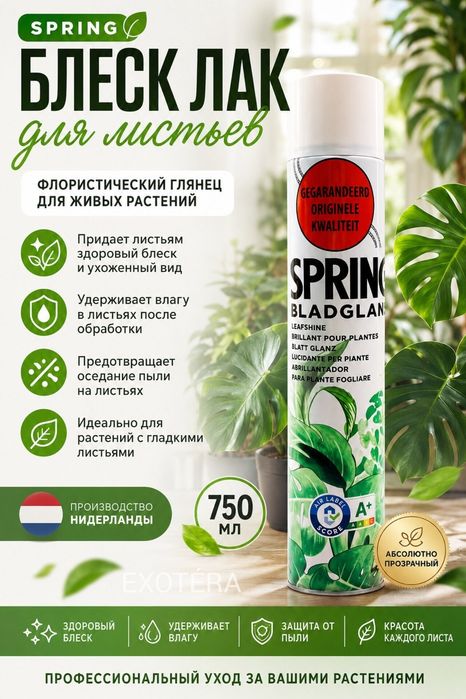 Блеск-лак для листьев растений SPRING 750 мл. Для всех видов растений