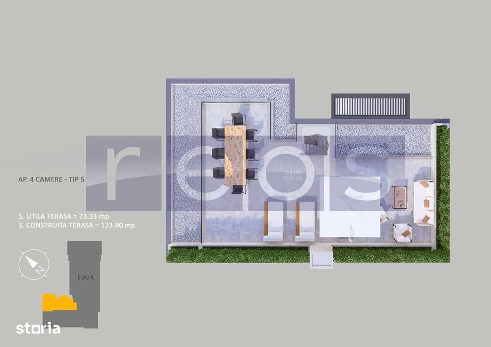 Vanzare Apartament La Cheie | 4 Camere | 107Mp | Terasa 73 Mp| Parcare