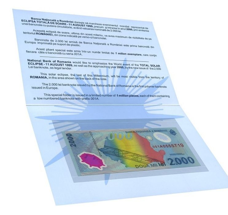 Bancnotă de colecție 2000 lei eclipsa 11 August 1999