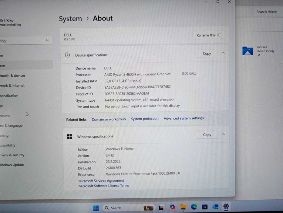 Гейминг лаптоп Dell G5 5505, 144Hz, Ryzen 5 4600H,32GB,750GB, RX 5600M