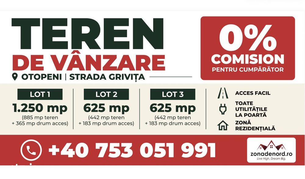 Teren 2.500 mp de vânzare în Otopeni | Str. Grivița | comision 0%