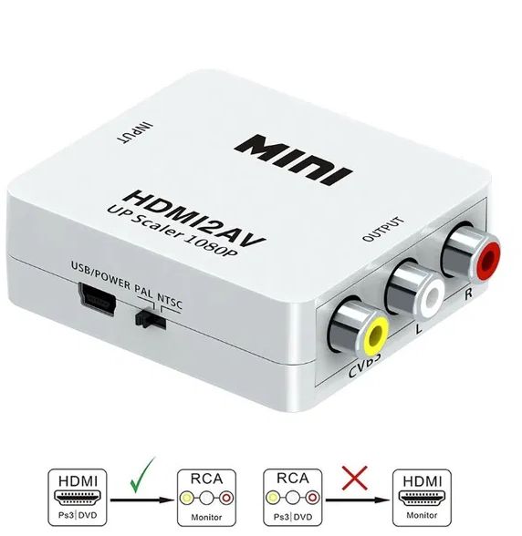 АКТИВЕН преходник HDMI към AV,RCA(чинчове) + Гаранция