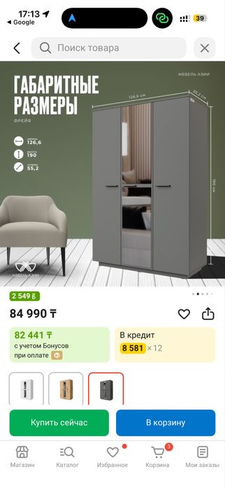 Распашной шкаф серый